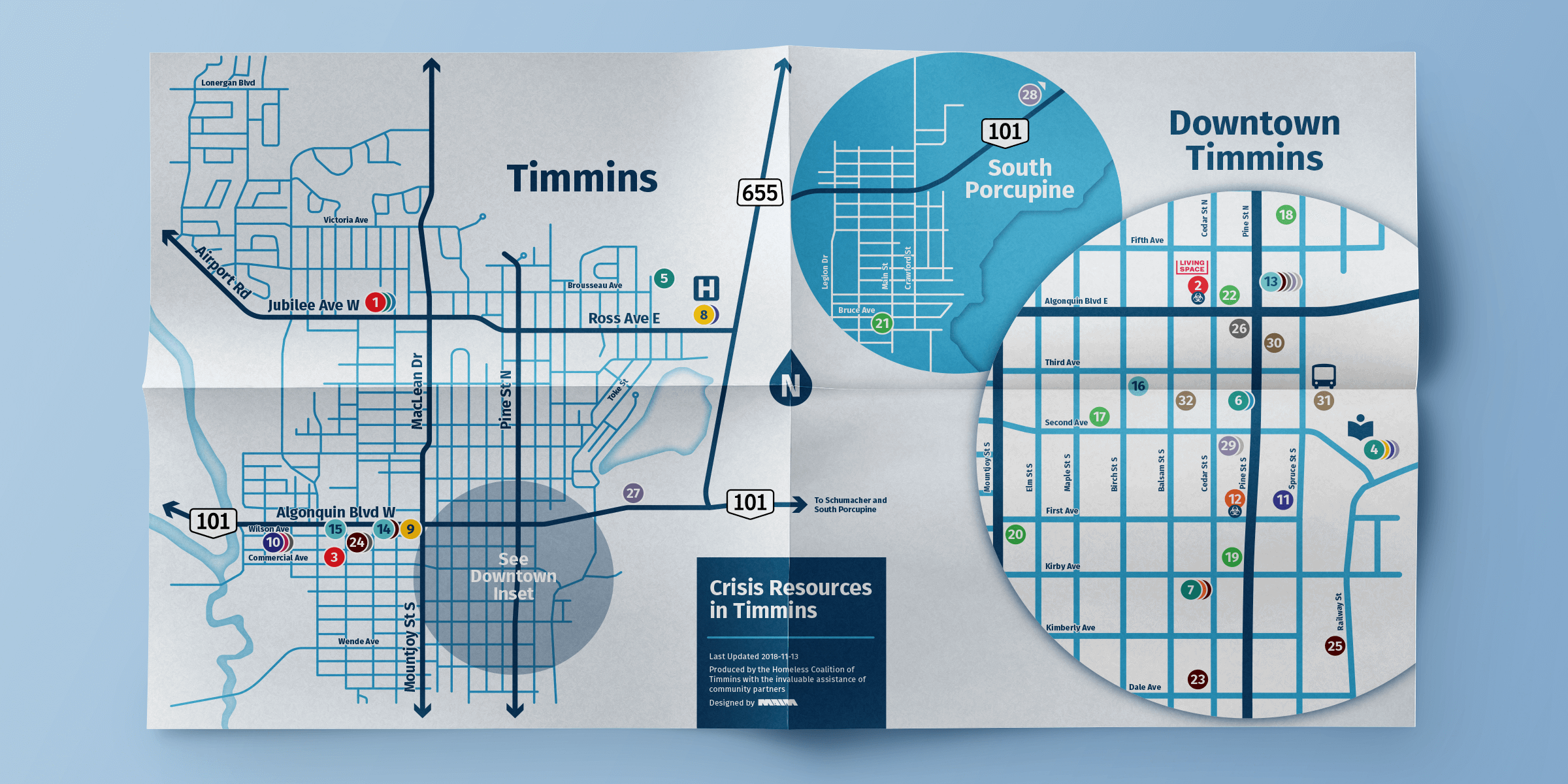 Crisis resources map for Homeless Coalition of Timmins