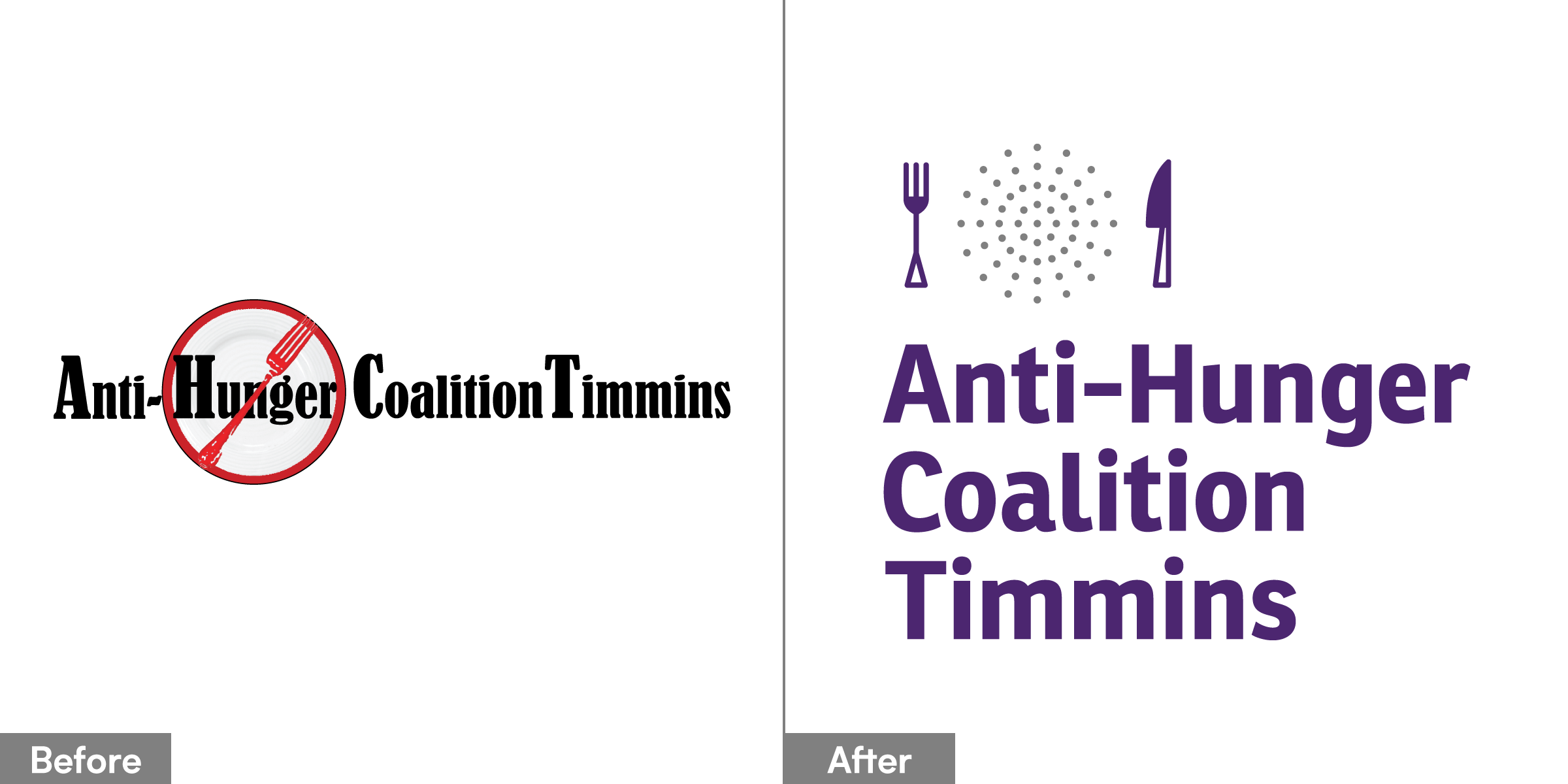 Anti-Hunger Coalition Timmins (ACT) Logo, Before and After