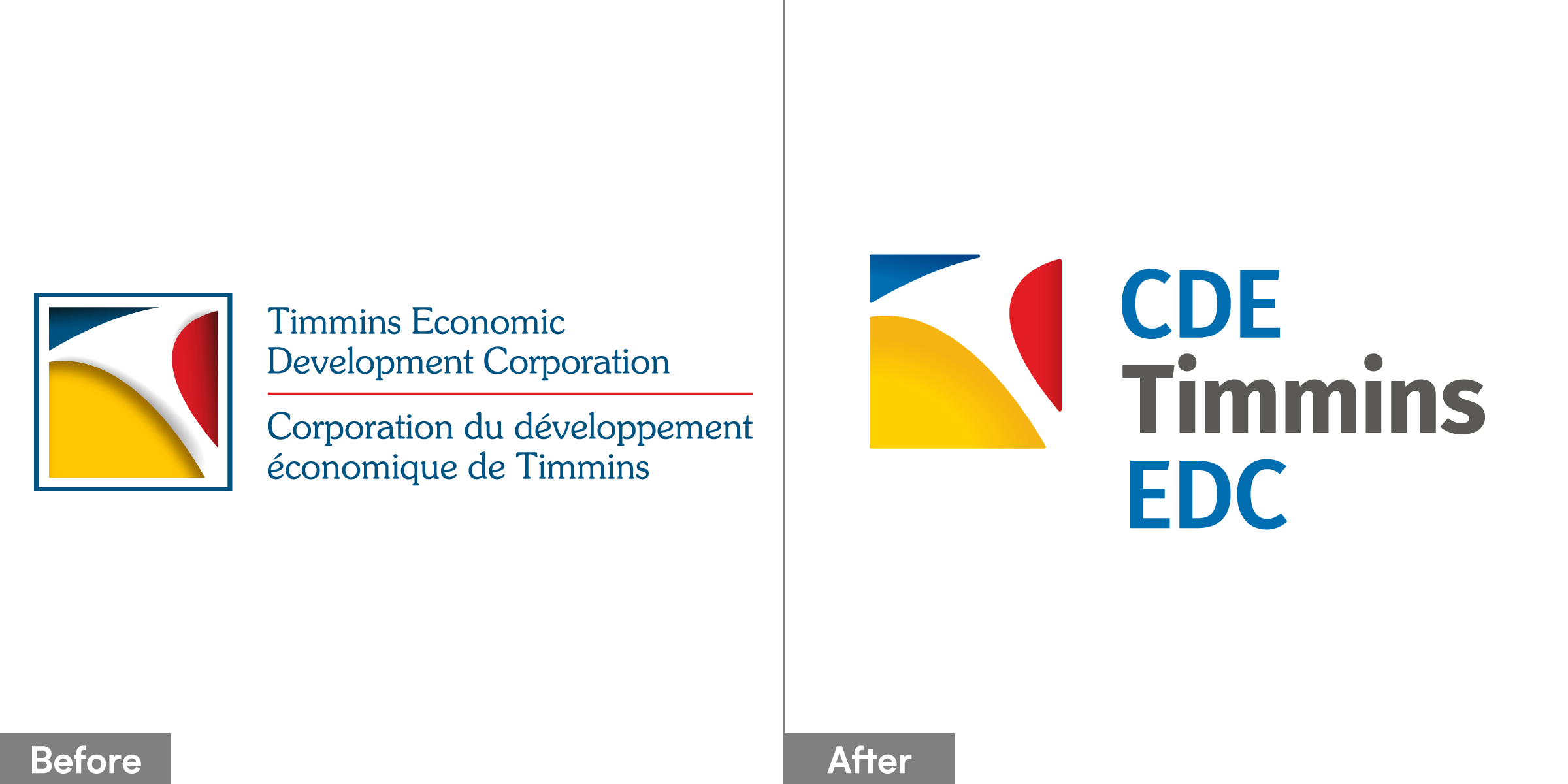 Timmins Economic Development Corporation (TEDC) Logo, Before and After