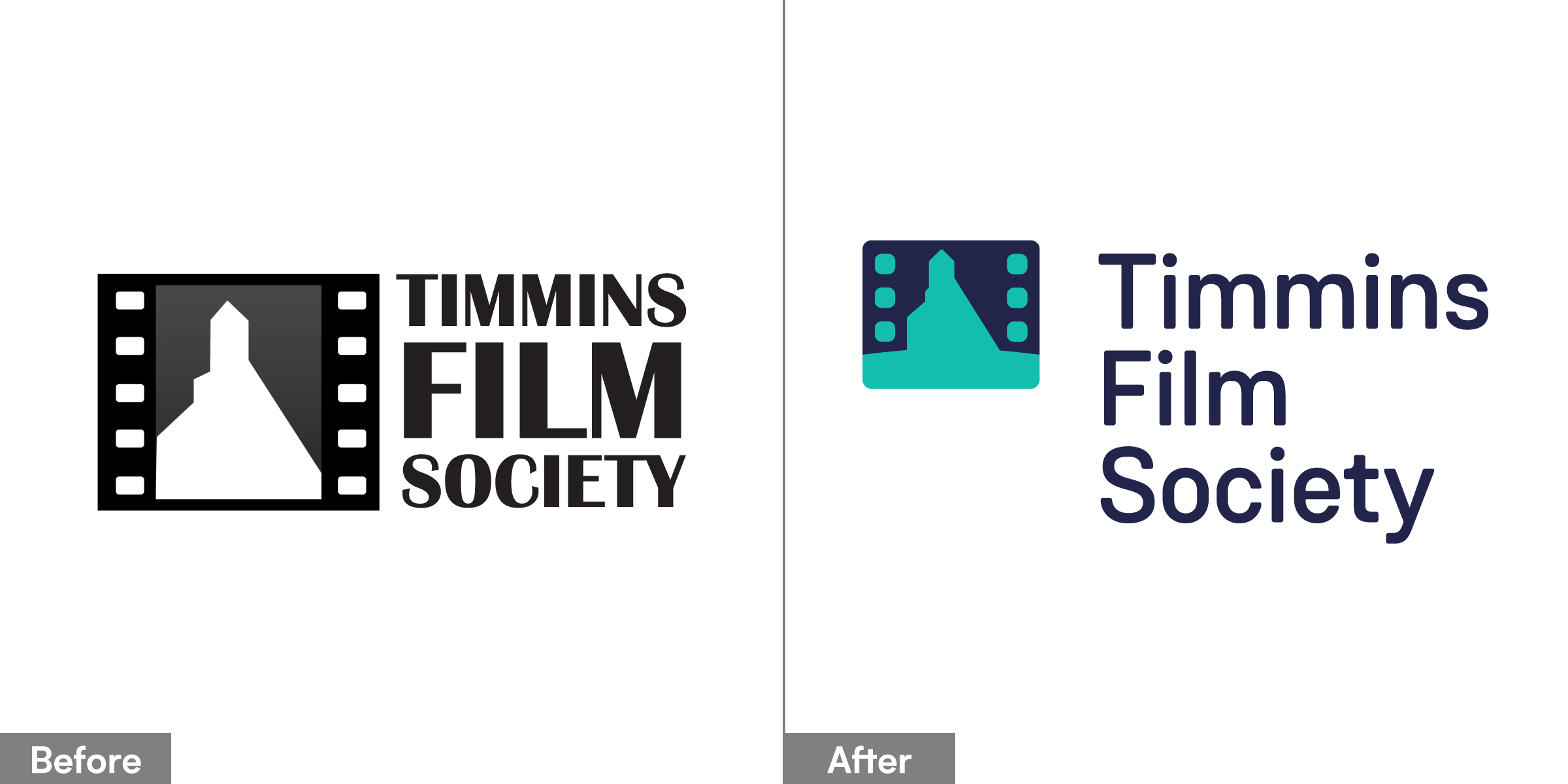 Timmins Film Society Logo, Before and After